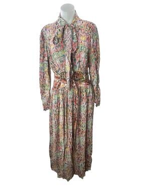Sies Marjan Multicolor Abstract Long Sleeve Tie Neck Belted A Line Maxi Dress 4